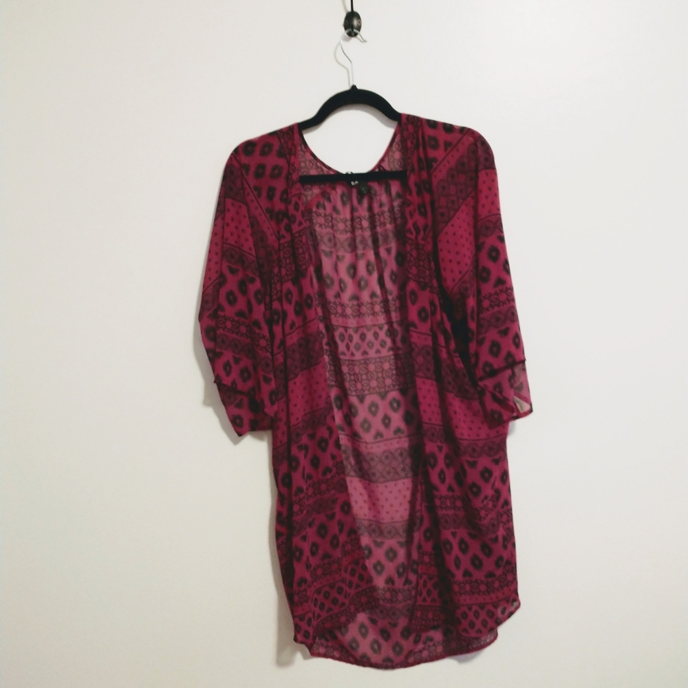 Express Aztec boho printed pink and purple short sleeve kimono size small